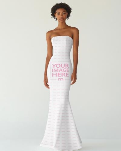 Strapless Cocktail Dress Mockup on Female Model