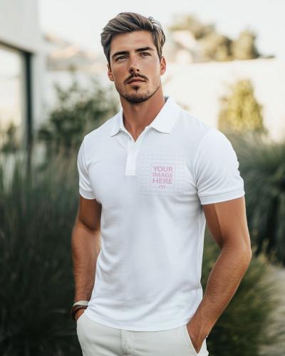 Polo Shirt Mockup on Male Model for Resort wear Branding