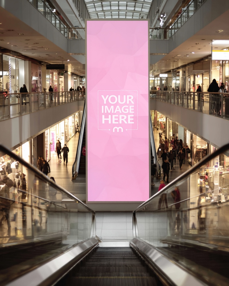 Large Vertical Digital Billboard Mockup in Shopping Mall Center preview image
