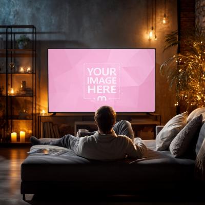 Living Room TV Screen Mockup for Smart TV Interface Previews