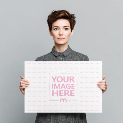 Female Model Holding Canvas Frame Mockup for DIY Art Display