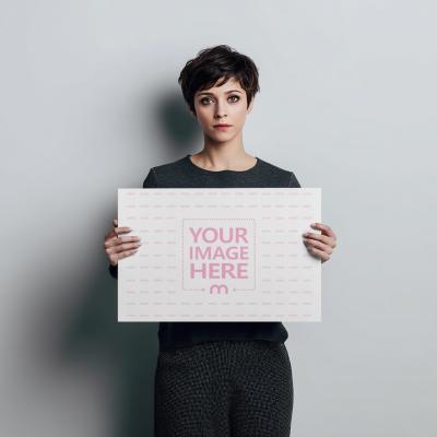 Blank Canvas Frame Mockup held by Female Model