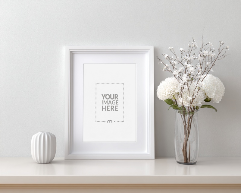 Picture Frame Mockup with White Border for Print Store Presentations preview image