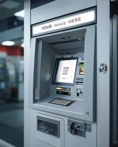 ATM Machine Mockup with Digital Interface for Banking UI Design