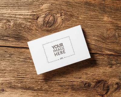 Visiting Card Mockup on Wooden Table for Handwritten Message
