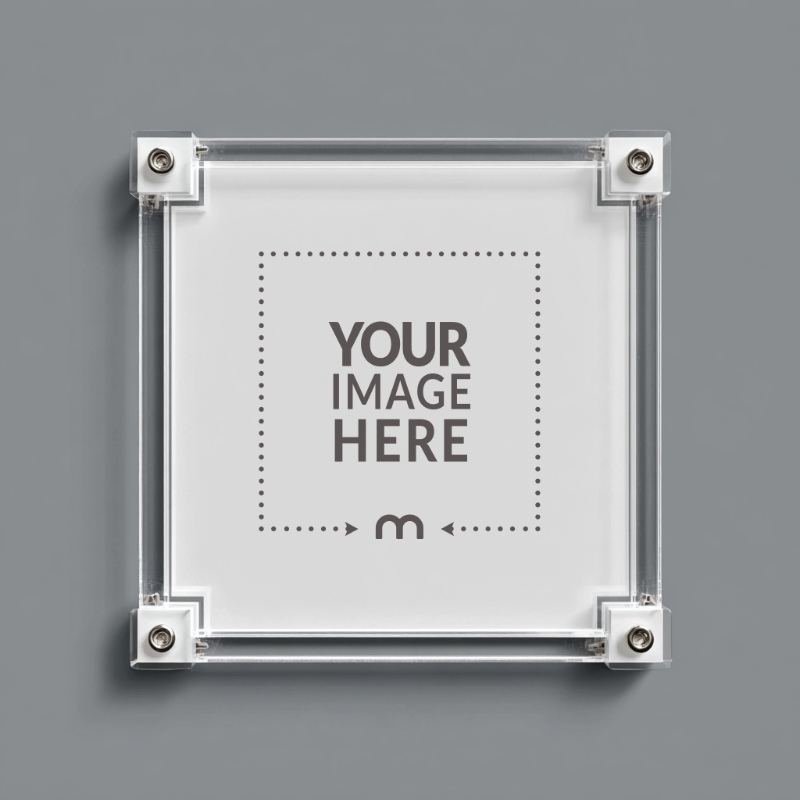 Front View Acrylic Frame Mockup for Square Art Print Displays preview image