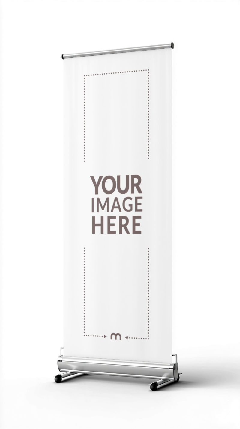 Standing Roll Up Banner Mockup for Studio Portrait Showcases preview image