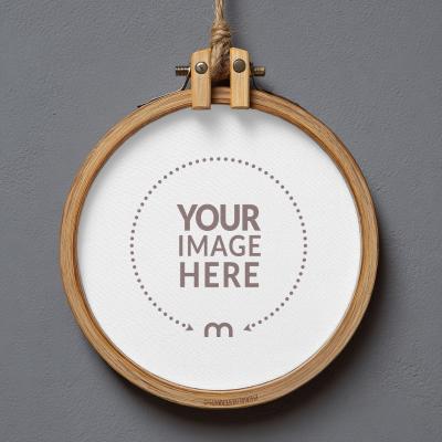 Round Wooden Hoop Mockup with Linen Stretch for Embroidery Artwork