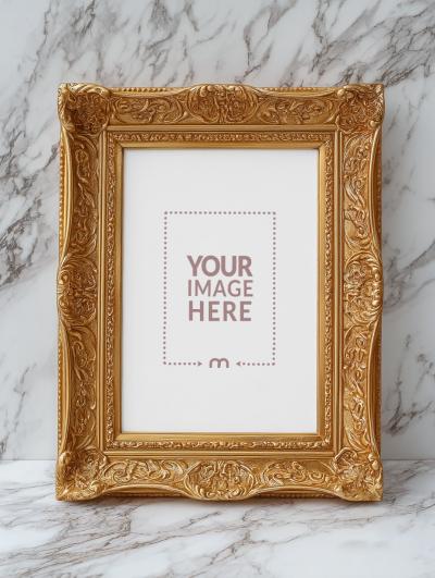 Ornate Gold Picture Frame Mockup for Classic Fine Art Replications