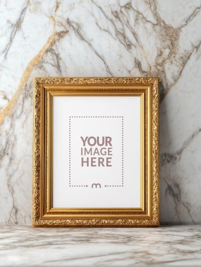 Ornate Gold Picture Frame Mockup for Vintage Portrait Displays