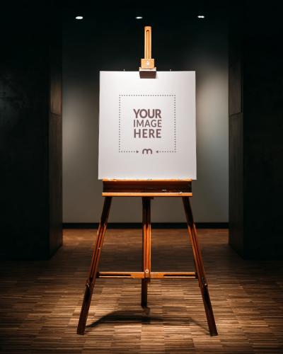 Canvas Mockup on Tripod Stand in Gallery for Exhibition Artwork