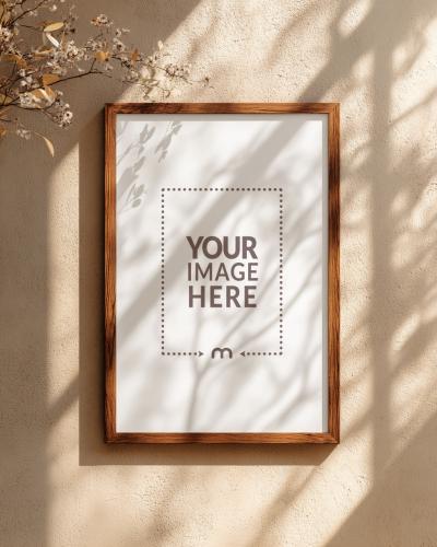 Boho-Style Wooden Frame Mockup for Minimalist Wall Art Displays