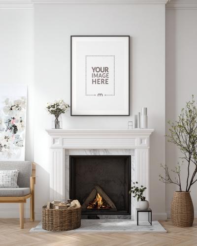 Frame Mockup on Top of Fireplace Mantel for Centerpiece Displays