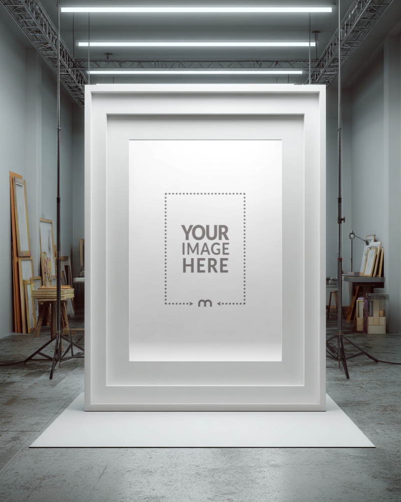 Large Rectangular Frame Mockup in Glass Panel for Museum Exhibits preview image