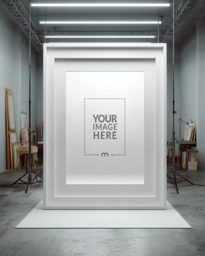 Large Rectangular Frame Mockup in Glass Panel for Museum Exhibits