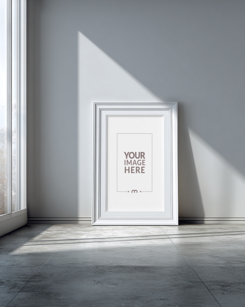 Rectangular White Frame Mockup for Art Placed on Floor preview image