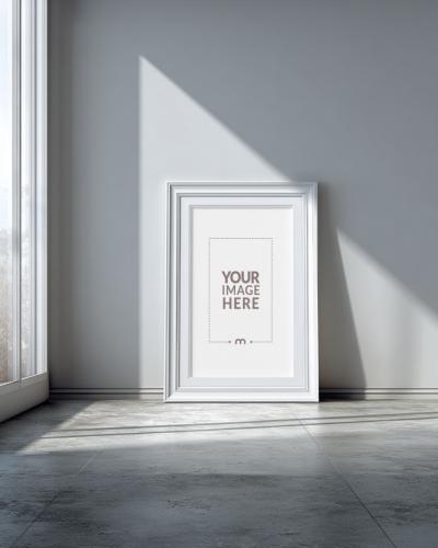 Rectangular White Frame Mockup for Art Placed on Floor