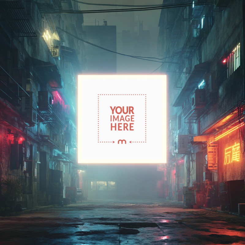 Square Frame with Neon Border for Cyberpunk Themed Arts preview image