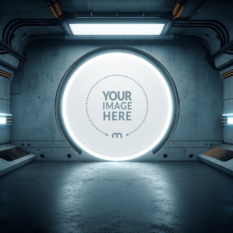Round Metallic Spaceship Frame Mockup for Sci-Fi Window Concepts preview image