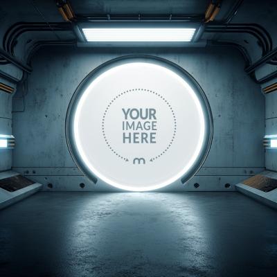 Round Metallic Spaceship Frame Mockup for Sci-Fi Window Concepts