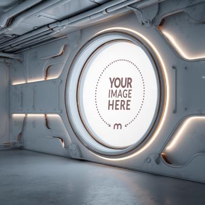 Round Metallic Spaceship Frame Mockup for Space Habitat Interior