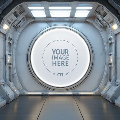 Round Metallic Spaceship Frame Mockup for Futuristic Architecture