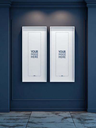 Twin Vertical Frames Mockup for Symmetrical Wall Arts