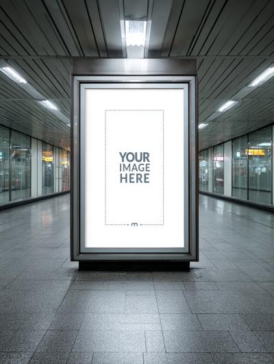 Metal Frame Mockup in Subway for Wall Advertising Slots