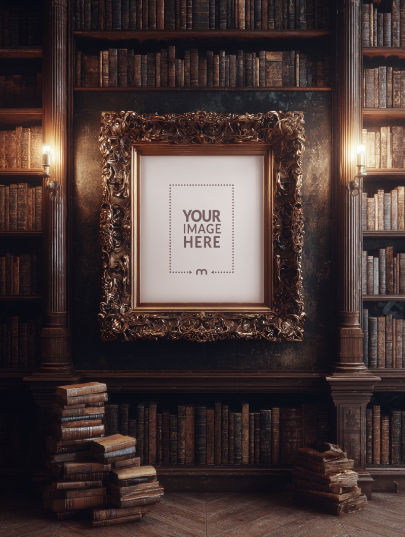 Vintage Ornate Frame Mockup for Historic Library Wall Art preview image