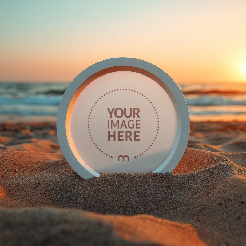 Circular Frame on Beach Sand for Coastal Lifestyle Photography preview image