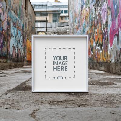 Square Frame on Concrete Floor for Graffiti Art Presentation