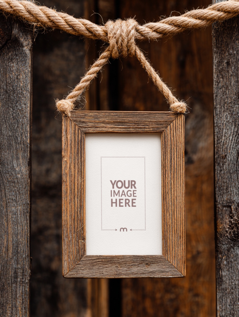 Wooden Rectangular Frame Hung with Rope for Rustic Art Showcases preview image