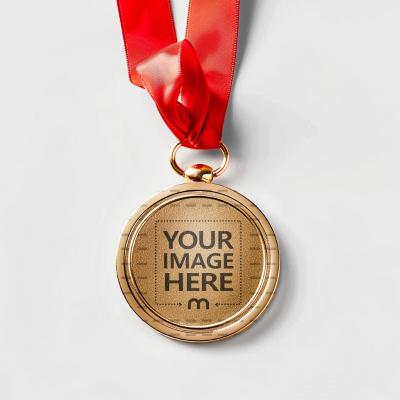 Medal Mockup with Red Ribbon for Sports Achievement Awards