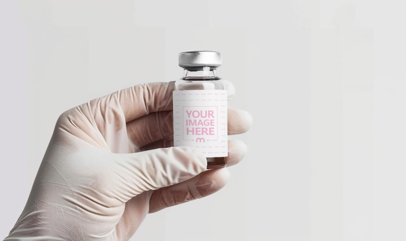 Vial Label Mockup Held by Hand for Pharmaceutical Branding preview image