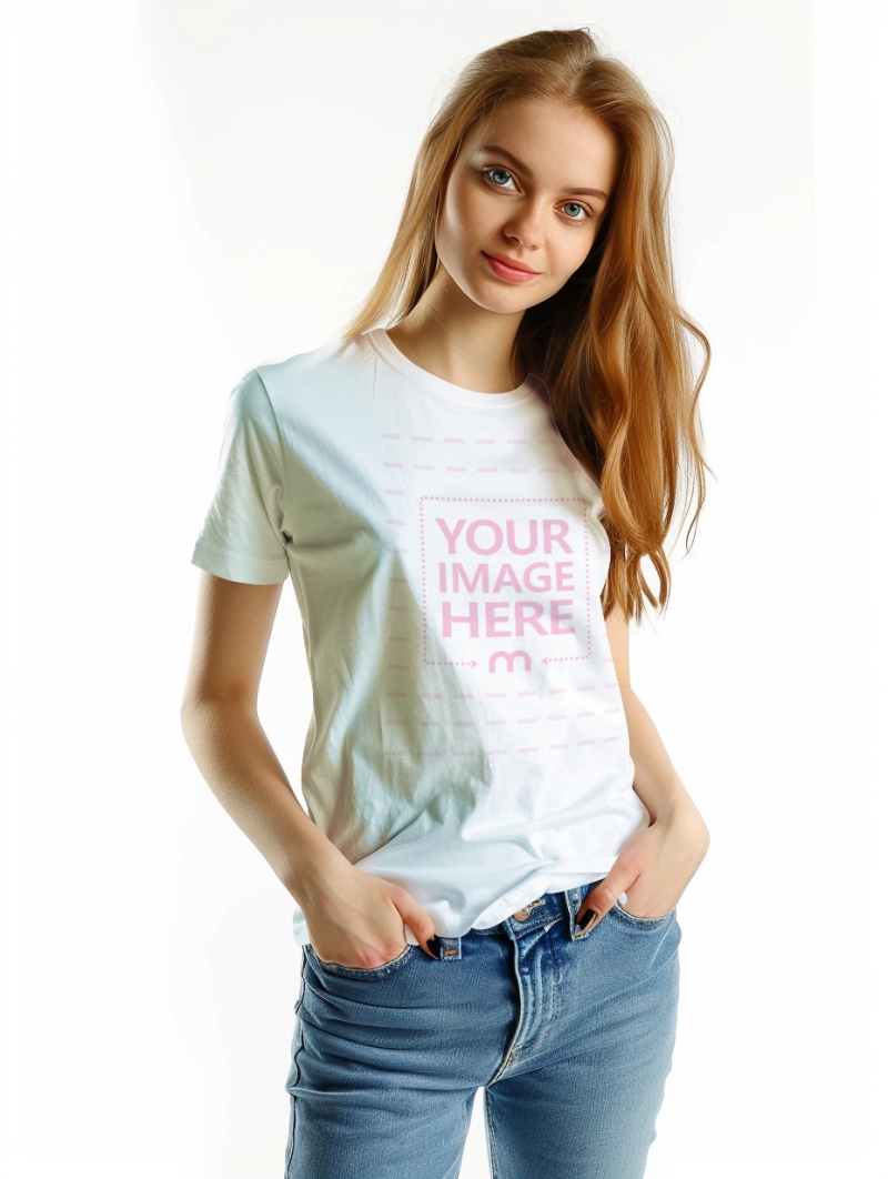 T-Shirt Mockup on Female Model for Streetwear Apparel Campaigns preview image