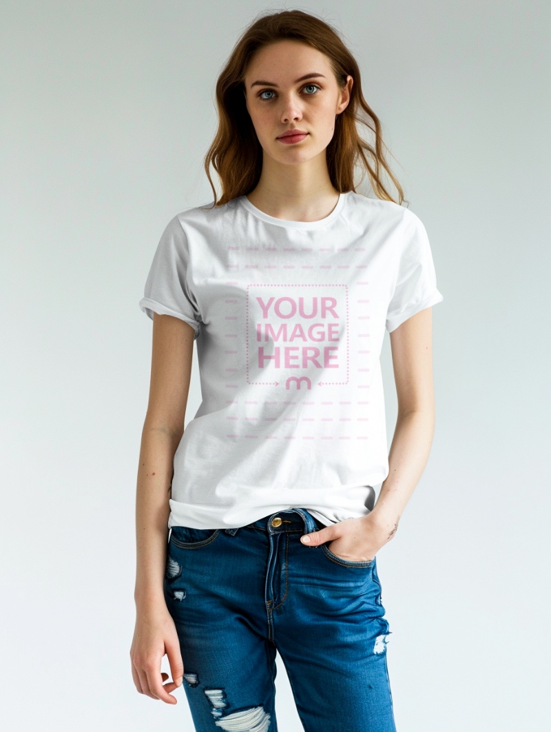 T-Shirt Mockup on Female Model for Lifestyle Brand Showcases preview image