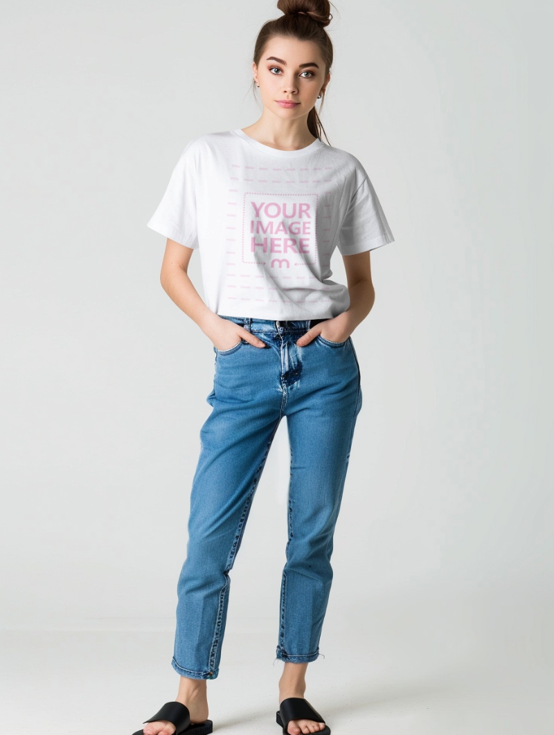 T-Shirt Mockup on Female Model for Graphic Tee Design Previews preview image