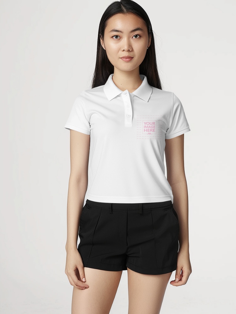 Tight Fit Golf Polo Shirt Mockup on Female Model for Sportswear preview image