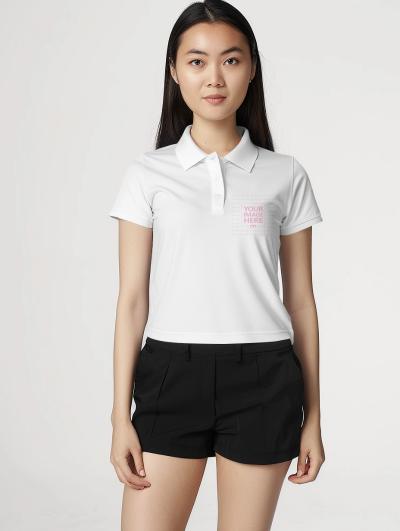 Tight Fit Golf Polo Shirt Mockup on Female Model for Sportswear