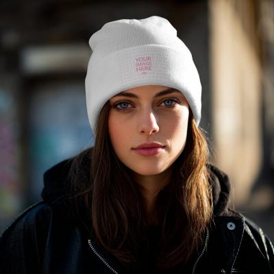 Beanie Hat Mockup Worn by Young Woman for Winter Apparel