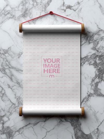 Rolled Poster Mockup in Marbel Background for Events and Art Prints