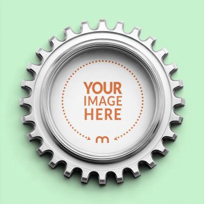 Gear-Shaped Industrial Frame Mockup for Engineering Brandings