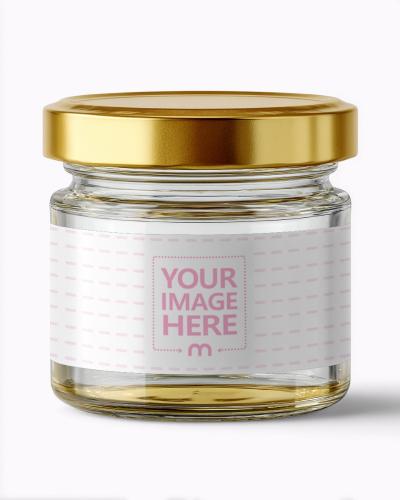 Round Glass Jar Mockup with Golden Lid for Gourmet Foods Branding