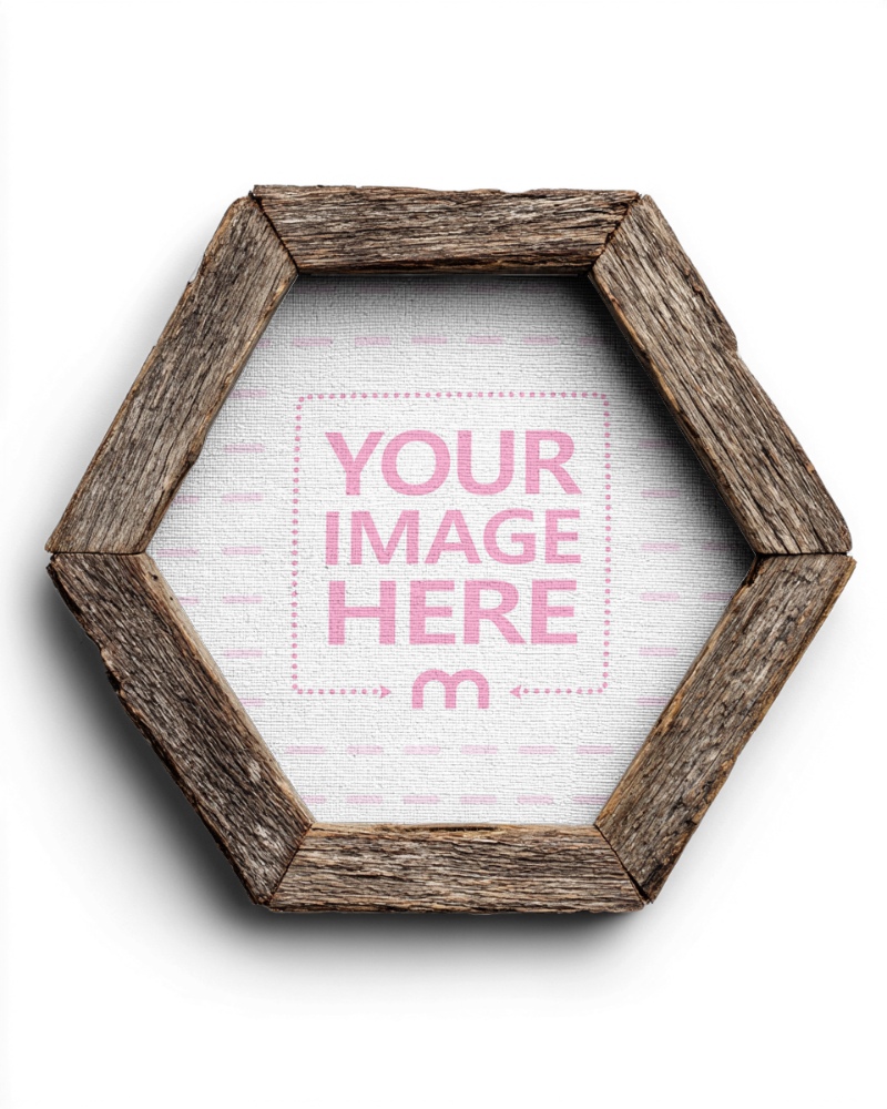 Rustic Barnwood Hexagon Frame Mockup for Handmade Décor preview image