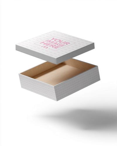Square Cardboard Box Mockup with Lid for Product Packaging