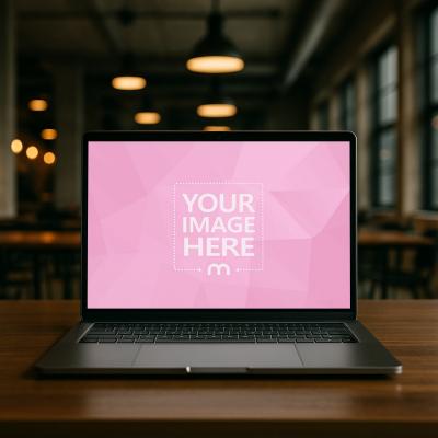 MacBook Laptop Mockup in Co-Working Space with Industrial Decor