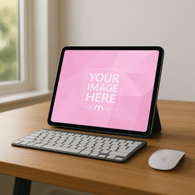iPad Mockup on Wooden Desk for App Showcase