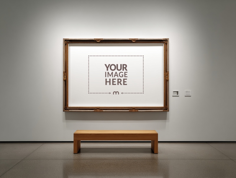 Large Wooden Frame Mockup on Gallery Wall for Classic Art Display preview image