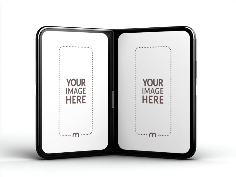Foldable Smartphone Mockup Half-Open for App Presentation preview image