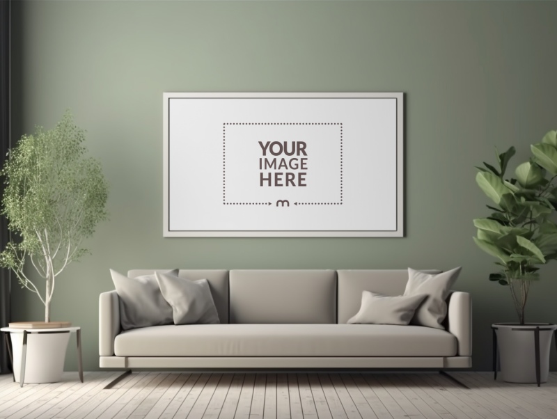 Horizontal Wall Frame Mockup in Living Room Display preview image